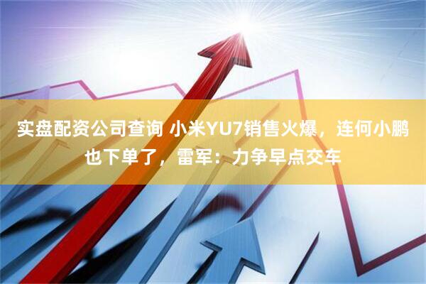 实盘配资公司查询 小米YU7销售火爆，连何小鹏也下单了，雷军：力争早点交车